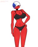  1girl 1girl 1girls 2026 bikini black_bikini blue_eye countryhumans countryhumans_girl czechia_(countryhumans) female_only kak0yt0_chel looking_left red_body red_eye twitter twitter_username 