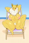  1girl beach big_ass big_breasts cute fluffy_neck hypno kiwipotato long_ears muscular_female nipple_piercing posing pubic_hair sea seductive seductive_face sexy spread_legs thick_ass thick_legs yellow_skin 