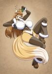  1girl big_ass big_breasts brown_hair cute deer_horns fox fugubarakun gloves jacket lingerie long_hair necklace platform_shoes posing seductive seductive_smile sexy thick_ass thick_legs thighs vixen 
