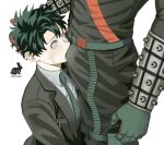2boys arni842433 boku_no_hero_academia bulge bulge_through_clothing green_eyes green_hair head_grab hero_outfit_(mha) izuku_midoriya katsuki_bakugo light-skinned_male light_skin muscular_male my_hero_academia smelly_cock superhero_costume yaoi