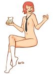 1girl candy erect_nipples female female_only iron_man:_armored_adventures marvel mayekoi_(artist) necktie nipples nude one_eye_closed pepper_potts red_hair redhead short_hair small_breasts smile socks solo wink