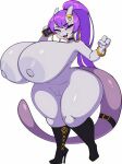  1girl big_ass big_breasts boots cellphone cute deadpliss earrings gold_jewelry long_hair mewtwo platform_boots ponytail posing purple_hair seductive sexy sketchydraws tail thick thick_ass thick_legs tongue_out 