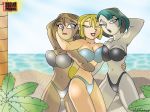 beach big_breasts bikini black_eyes black_hair blonde_hair blue_eyes breasts bridgette_(tdi) brown_hair brown_skin cartoon_network cleavage courtney_(tdi) dark-skinned_female dark_skin dyed_hair freckles goth green_hair green_lipstick gwen_(tdi) hourglass_figure latina light-skinned_female lipstick long_blonde_hair long_hair navel ocean pale-skinned_female pale_skin short_hair smile thick_ass thick_legs thick_thighs total_drama_island two_tone_hair wasp_waist x^j^kny_(artist)