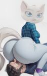 ai_generated ass_in_face ass_worship big_ass blue_eyes bubble_butt clothed curvy dark_hair dat_ass dreamworks dulcinea ears_up face_in_ass facesitting feline flannel fluffy_tail huge_ass human interspecies leggings mammal massive_ass netflix pants realistic round_ass shoes shrek_(series) sitting_on_face sneakers the_adventures_of_puss_in_boots white_fur