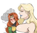  2_girls bitting_lip blonde_hair blushing emma_frost girl_staring_at_guy's_chest_(meme) horny jean_grey marvel marvel_comics meme naughty_face orange_hair smirk spicycheese sweat sweatdrop sweating white_queen x-men you_gonna_get_raped yuri 
