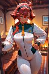  1girl 1girls 2025 ahoge ai_assisted ai_generated anime animeprds25 aqua_eyes artist_name asticassia_school_uniform black_hairband bodysuit breasts couch cowboy_shot dark-skinned_female dark_skin fire fireplace gundam gundam_suisei_no_majo hair_between_eyes hairband hand_on_own_hip high_quality high_res high_res high_resolution indoors long_hair long_sleeves looking_to_the_side low_ponytail patreon_username picture_frame red_hair school_uniform shoulder_boards stable_diffusion suletta_mercury thick_eyebrows thigh_gap watermark wooden_floor 