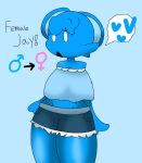1girl big_breasts blue_fur dress genderswap genderswap_(mtf) hair heart jay_(sprunki) male/female oc open_mouth original_character simple_background simple_eyes sprunki sprunki_oc text