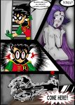 ! archangemon ass black_hair blush comic cover_up dc_comics dcau embarrassing funny grey_skin looking_back nude pale_skin purple_hair raven_(dc) robin short_hair surprise teen_titans