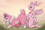  3_fingers 3_toes absurd_res ai_generated all_fours anal anal_penetration animal_genitalia animal_penis anthro anthro_on_feral anthro_penetrating anthro_penetrating_feral balls bandai_namco bestiality big_balls big_ears big_penis big_tail blue_eyes bodily_fluids breath canid canine canine_genitalia canine_penis clothing cloud crossover cum cum_on_body cum_on_ground cum_on_penis digimon digimon_(species) duo eyebrows fangs feet feral feral_penetrated fingers fluffy_(artist) fluffy_tail fox fur genital_fluids genitals gold_ring grass green_body green_eyes green_fur half-closed_eyes hand_on_butt hat headgear headwear heart_(marking) heart_eyebrows heart_symbol high_res huge_balls huge_penis kneel knot long_ears looking_at_another looking_at_partner looking_at_viewer male male/male male_penetrated male_penetrating male_penetrating_male mammal marineangemon motion_lines narrowed_eyes neck_tuft open_mouth open_smile outside_sex penetration penile penile_penetration penis penis_in_ass plains plant purple_clothing purple_hat purple_headwear quadruped saliva saliva_string sex sheath shmoopie sky smile smiling_at_another smiling_at_partner smiling_at_viewer snout tail teeth toes tongue tongue_out tuft white_body white_fur wings yiff_ai_(director) yo-kai_watch 