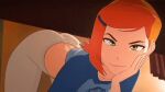  bare_thighs ben_10 big_ass blush bouncing_ass brat cartoon_network fat_ass gif gigantic_ass green_eyes gwen_tennyson huge_thighs light-skinned_female light_skin looking_at_viewer massive_ass orange_hair short_hair small_breasts smiling solo_female thick_thighs thighs voluptuous voluptuous_female 