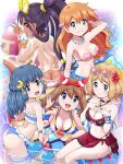  1girl 5girls ass ass_crack big_breasts bikini blonde_hair blue_hair breasts brown_hair butt_crack cute cute_butt dark-skinned_female dark_skin dawn_(pokemon) female_only happy iris_(pokemon) kasumi_(pokemon) light-skinned_female long_hair looking_at_viewer may_(pokemon) mermaid mermaid_costume misty misty_(pokemon) multiple_girls orange_hair pokemoa pokemon pokemon_bw pokemon_dppt pokemon_protagonist pokemon_rgby pokemon_rse pokemon_xy posterior_cleavage purple_hair serena_(pokemon) short_hair smile smiling_at_viewer swimsuit teen teenage_girl water 
