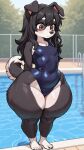  1girl 1girl ai_generated animal_ears animal_tail anthro anthro_female anthro_focus anthro_only black_fur black_hair bottom_heavy bottom_heavy_female brown_eyes cameltoe child_bearing_hips clothed clothed_female cub cub_female dog dog_ears dog_girl dog_tail fat_thighs female_anthro female_cub female_focus female_only flat_chested furry furry_female furry_only huge_thighs large_thighs long_hair one-piece_swimsuit outdoor_pool outside outside pool poolside shortstack slim_waist small_breasts small_breasts solo_anthro solo_female solo_focus swimsuit tagme thick_thighs two-tone_fur white_fur wide_hips young young_anthro young_female 