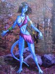  1_alien 1_female 1_girl 4_fingers 4_toes alien avatar avatar_(movie) black_hair breasts female female_alien female_na&#039;vi forest james_cameron&#039;s_avatar na&#039;vi nipples photo_manipulation solo standing tail yellow_eyes 