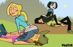 ass big_ass big_breasts black_eyes black_hair blonde_hair blue_eyes breasts bridgette_(tdi) bubble_butt cartoon_network dyed_hair facesitting femdom geoff_(tdi) goth green_hair green_lipstick gwen_(tdi) hat hourglass_figure light-skinned_female long_blonde_hair long_hair looking_back navel outside pale-skinned_female pixaltrix sitting_on_face sitting_on_person thick_ass thick_legs thick_thighs total_drama_island trent_(tdi) two_tone_hair