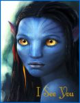 1_alien 1_female 1_girl alien avatar avatar_(movie) black_hair blue_skin close-up english_text female female_alien female_na'vi hair james_cameron's_avatar long_hair looking_at_viewer na'vi solo text yellow_eyes