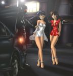 2_girls 2girls barefoot bondage captive car dress erikson1 erikson1_(artist) female_only gag handcuffs higurashi_kagome inuyasha kagome_higurashi kidnapping multiple_girls ninja red_eyes sango tape_gag you_gonna_get_raped