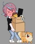  box carrying carrying_object dog emikukis fanart grey_background just_nova owozu simple_background trembling_legs vtuber 