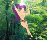  clenched_teeth futurama jungle leopard_skin_print lipstick nipples one_eye pink_lipstick ponytail purple_hair toes topless turanga_leela vine 