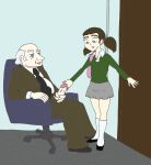 age_difference bald_man door gspy2901 holding_penis horse_tail office office_chair old_man penis room school school_girl school_uniform schoolgirl sexually_suggestive smaller_female teenage