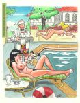 archie_comics ass betty_cooper black_hair blindfold blonde_hair breasts comic dan_decarlo dan_decarlo_(artist) dog heels nipples pool pubic_hair veronica_lodge water