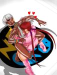  ass bearhug between_breasts biesiuss breasts capcom dark-skinned_female dark_skin elena hair horny interracial king_of_fighters kiss_mark lipstick muscle nipple nipples_visible_through_clothing shermie snk street_fighter 