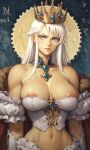  ai_generated bare_midriff big_breasts blue_eyes choker choker_necklaces corset crown gems gemstone jewelry long_hair nipple_slip nipples nipples_visible_through_clothing portrait white_hair 