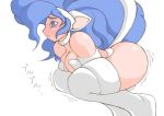 animal_ears blue_eyes blue_hair breasts capcom cat_ears cat_tail darkstalkers felicia female have_to_pee long_hair noise solo tail translated vampire_(game) white_background