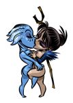  2_girls asari crossover dahr dragon_age dragon_age_origins female_only kissing liara_t&#039;soni mass_effect morrigan morrigan_(dragon_age) yuri 