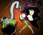 ass ass_crack black_eyes black_hair blue_skin bubble_butt disney dr._drakken embarrassing funny gloves green_eyes green_skin grimphantom grimphantom_(artist) halloween high_heels kim_possible long_hair monster panties purple_panties shego shiny shiny_skin short_hair smile spider_web stitches stockings surprise tentacle thong underwear wedgie witch witch_hat