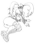 1girl ass blush boots breasts butcherboy capcom heart large_breasts long_hair lying mask monochrome rainbow_mika solo street_fighter street_fighter_zero street_fighter_zero_3 thighhighs twintails