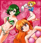 bikini blonde_hair blossom_(ppg) blue_eyes bottomless bubbles_(ppg) buttercup_(ppg) cat green_eyes green_hair karla-kasumi powerpuff_girls red_eyes red_hair