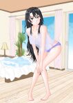 1girl alluring bare_legs bed black_hair erect_nipples_under_clothes gaei grey_eyes long_hair nightshirt panties posing see-through shizuka_hiratsuka yahari_ore_no_seishun_lovecome_wa_machigatteiru.