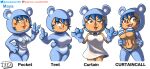 1girl animal_crossing bear_costume big_breasts bikini blue_hair breasts curtain_call_challenge digital_media_(artwork) fan_character fursuit human jackintaro looking_at_viewer nintendo oc pawpads paws simple_background underwear undressing villager_(animal_crossing) yellow_eyes