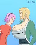 2_girls baosart blonde_hair brown_eyes gigantic_ass gigantic_breasts green_eyes hourglass_figure milf naruto pink_hair sakura_haruno sexy sexy_ass sexy_body sexy_breasts tsunade