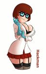 1_girl 1girl bespectacled big_breasts bra brown_hair clothed female female_human female_only freckles garter_straps glasses gloves hackman23 human miniskirt scooby-doo short_brown_hair short_hair solo standing stockings thighs velma_dinkley