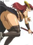 ass bent_over big_ass breast breasts clawdette cleavage earring green_eyes helmet highres large_breasts lipstick nigou nipple open_mouth panties pantyshot queen's_blade red_hair ring stockings sword thighhighs thighs thong underwear weapon