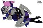 2girls belt blush cape choker dc_comics dcau fingering gloves grey_nipples grey_skin jinx leotard lick nipples open_mouth pink_eyes purple_eyes purple_hair pussy_juice raven_(dc) raylude spread_legs stockings teen_titans tehwalrus tongue tongue_out wwoec yuri