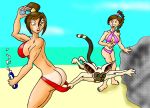 ass assisted_exposure avatar:_the_last_airbender azula beach bikini bikini_bottom_pull braid coppertone embarrassing lipstick meme momo momo_(avatar) ponytail red_lipstick sunblock tail tan_line ty_lee