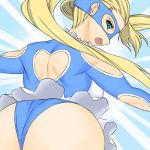 1girl arm_cutout ass back_cutout bad_id blonde_hair blue_eyes capcom heart_back_cutout heart_cutout hip_attack long_hair looking_back pov_ass rainbow_mika solo street_fighter street_fighter_zero street_fighter_zero_3 tsukudani_(coke-buta) tukudani twintails