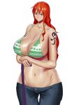  1girl bikini_top breasts cleavage dripping female nami nami_(one_piece) one_piece orange_hair saliva solo yamakawaya 