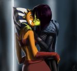 2girls ahsoka_tano barriss_offee facial_markings female female_only green_skin hair interspecies kissing mirialan multiple_girls orange_skin purple_hair star_wars star_wars:_the_clone_wars togruta yuri