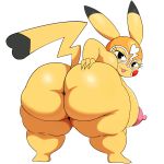  1girl ass ass_grab barefoot bent_over bottomless brown_eyes creatures_(company) electric_type_pokemon female_only game_freak gen_1_pokemon huge_ass huge_breasts nintendo nipples pikachu pikachu_libre pokemon pokemon_(anime) pokemon_(creature) pokemon_(game) pokemon_(species) sideboob sssonic2 thick_thighs tongue tongue_out topless white_background yellow_fur 