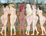 6girls ass bare_shoulders barefoot big_ass blonde_hair blue_hair boruto:_naruto_next_generations bottomless brown_hair completely_nude dark-skinned_female dark_skin female female_only hinata_hyuuga ino_yamanaka karui karui_akimichi large_ass long_hair milf multiple_girls naked naruto nude pink_hair pussy red_hair sakura_haruno temari tenten topless very_long_hair