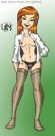  1girl ben_10 ben_10:_alien_force breasts erect_nipples female_only green_eyes gwen_tennyson nipples poland_(artist) red_hair small_breasts solo_female stockings ubnt 