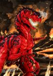  claws diablo_(primal_rage) dinosaur fire primal_rage red_skin reptile scalie sharp_teeth solo t-rex yellow_eyes 