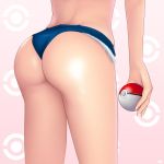 1girl ass back cutoff_jeans cutoffs denim denim_shorts hilda_(pokemon) holding holding_poke_ball khalitzburg large_ass pink_background poke_ball pokemon pokemon_(game) pokemon_black_and_white pokemon_bw round_ass short_shorts shorts simple_background