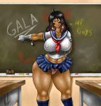  ass bbw big_breasts black_hair blackboard breasts cameltoe carmessi chalk chalkboard chalkboard_eraser classroom curvy dark_skin desk earrings erect_nipples fighter gala hair hoop_earrings horny indian licking_lips muscle naughty_face panties pussy pussy_hair sailor_fuku schoolgirl serafuku slut thick_thighs tongue upskirt whore wide_hips 