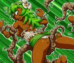  amalia_sheran_sharm brown_eyes dark-skinned_female green_hair plant ragathol root sadida torn_clothes wakfu 