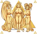 areolae big_breasts breasts commission din farore female gold gold_statue nayru nipples nude pussy seductivebunneh smile statue tattoo the_legend_of_zelda