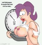  futurama lipstick nipples one_eye ponytail purple_hair scale shirt_lift text turanga_leela 